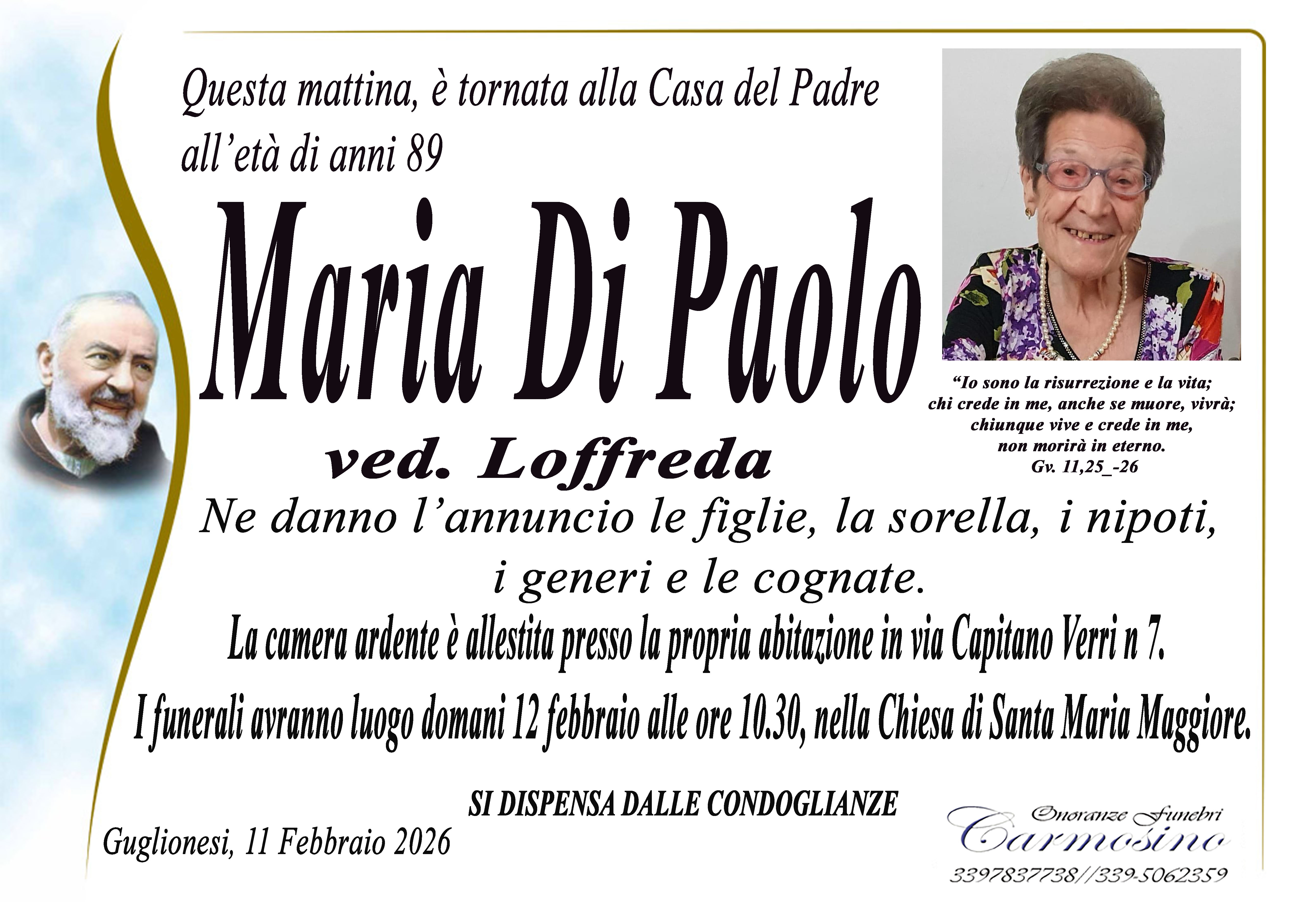 Necrologio Maria Di Paolo ved. Loffreda